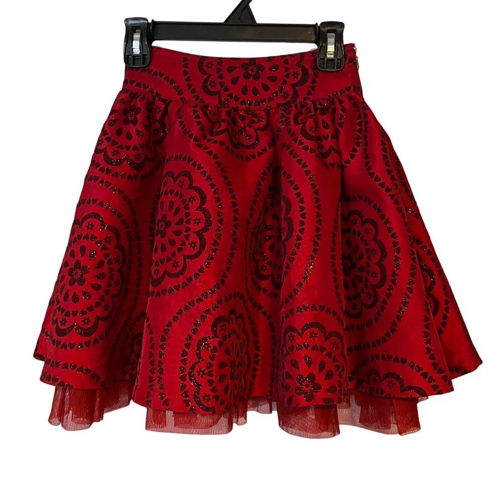 The Childrens Place Skater Skirt Girls Size 4 Red Glitter Pleated Holiday
